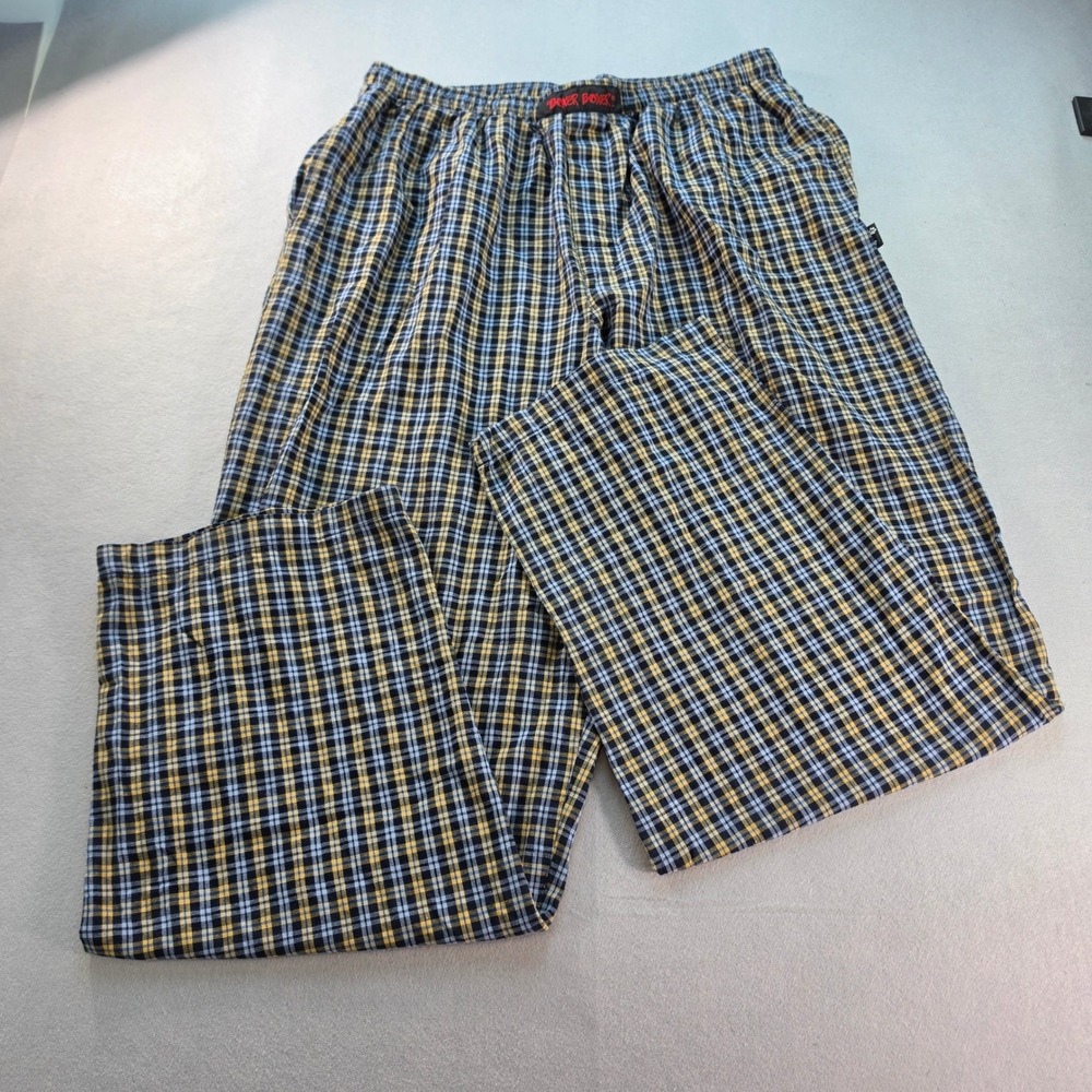 Boxer Boxer Mens XL Pajama Pants Blue Yellow Plaid Cotton Sleepwear Bottoms
